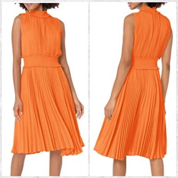 Nanette Lepore Smocked High Neck Sleeveless Pleated A-Line Dress - Picture 1 of 13